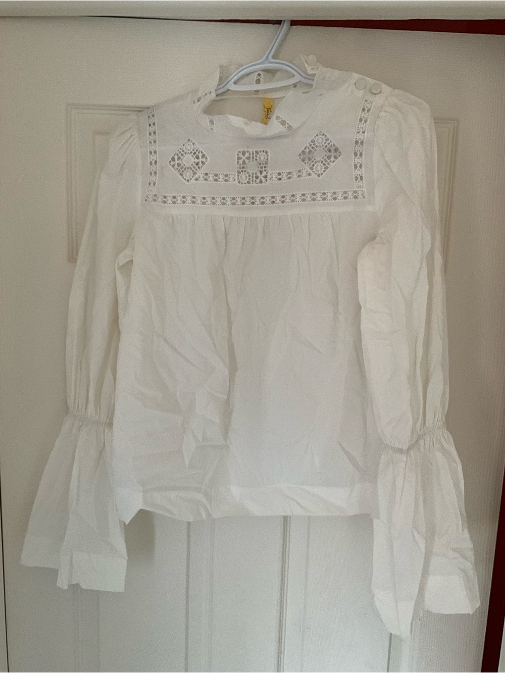 Free People White Crochet Yoke Long Sleeve Blouse